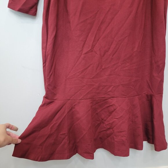 Eloquii Maroon Plus Balloon 3/5 Sleeve Red Ruffle Bodycon Burgundy Midi Dress 20 - Picture 6 of 10